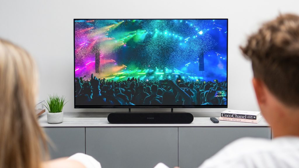 Sonos Ray soundbar under a TV