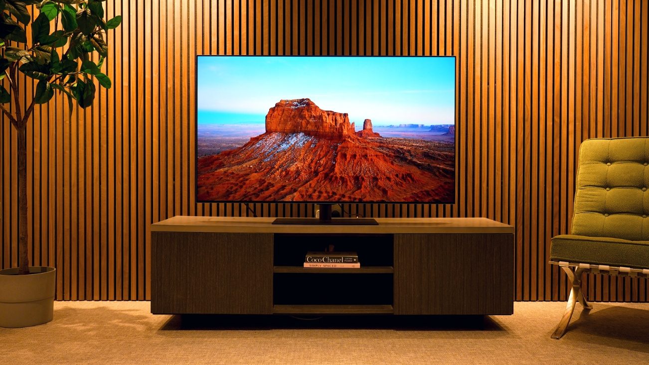 LG G4 TV on a tv unit in a living room